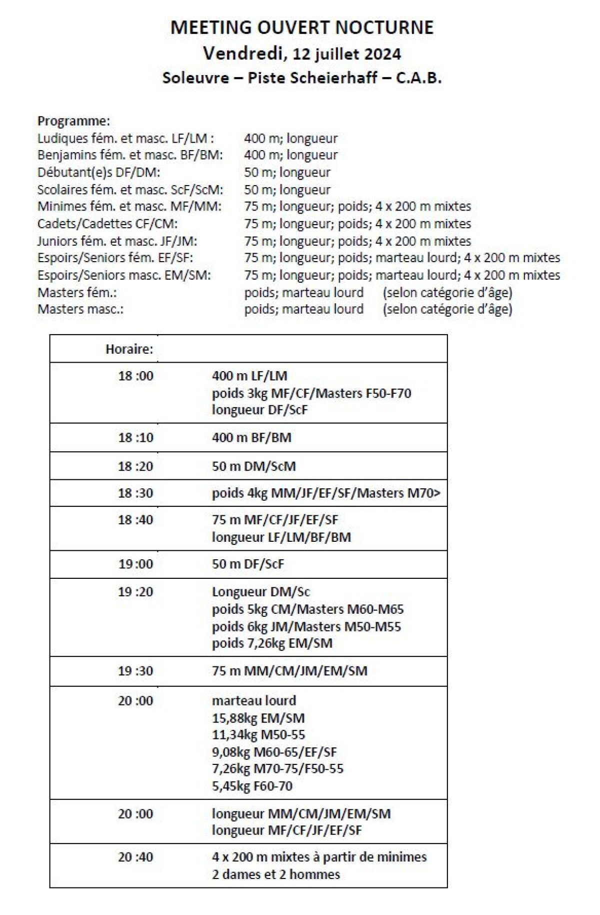 Programme — Meeting Ouvert Nocturne