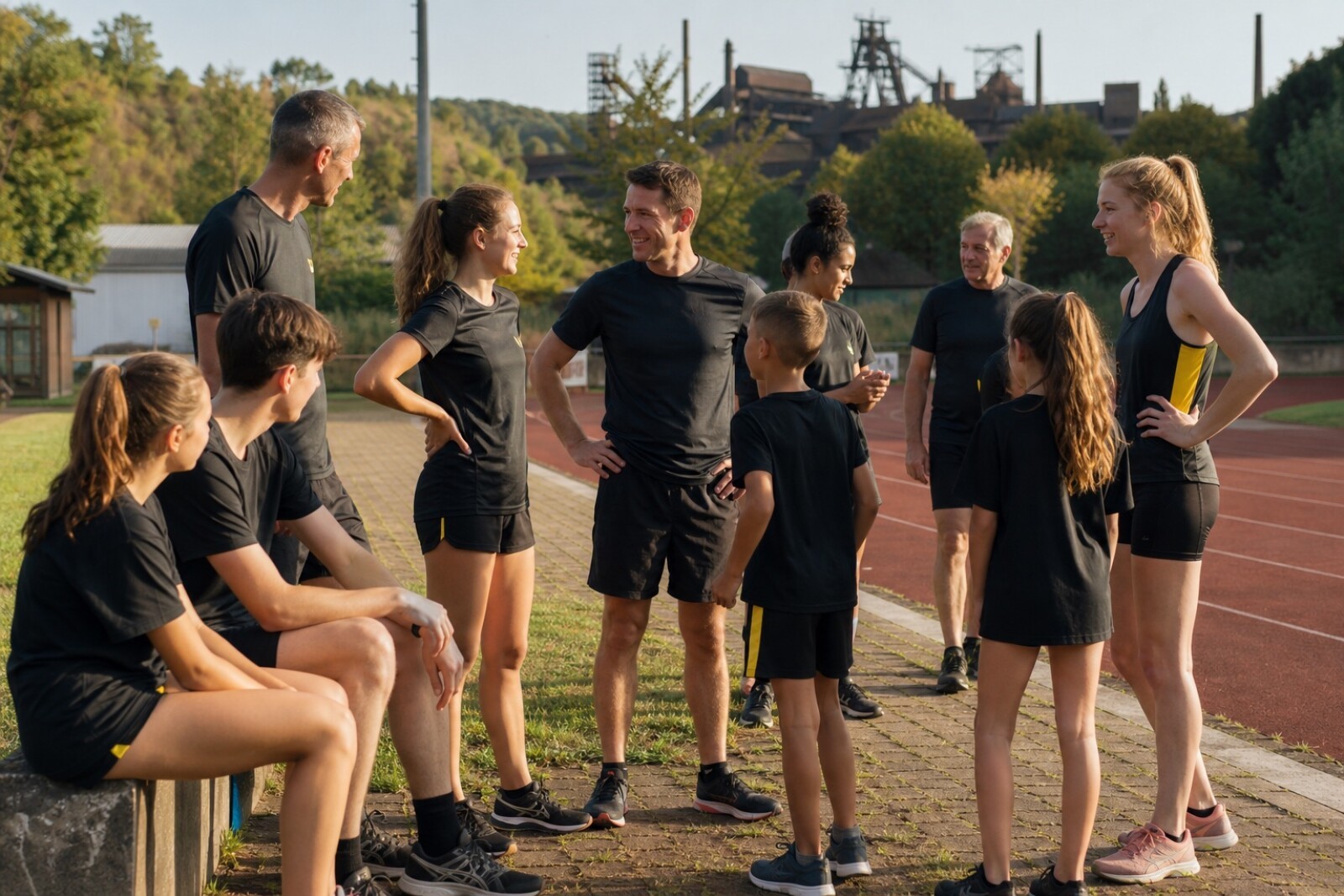Eng gemëschte CAB-Grupp am Gespréich no engem Training